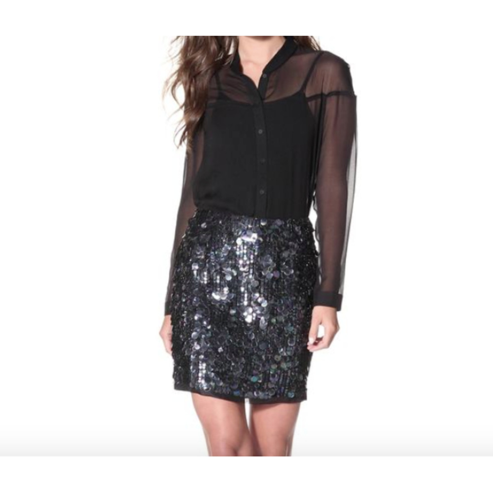 Tahari Black Silk Paillette Covered Alexis Skirt Mini Size 6 NWT
